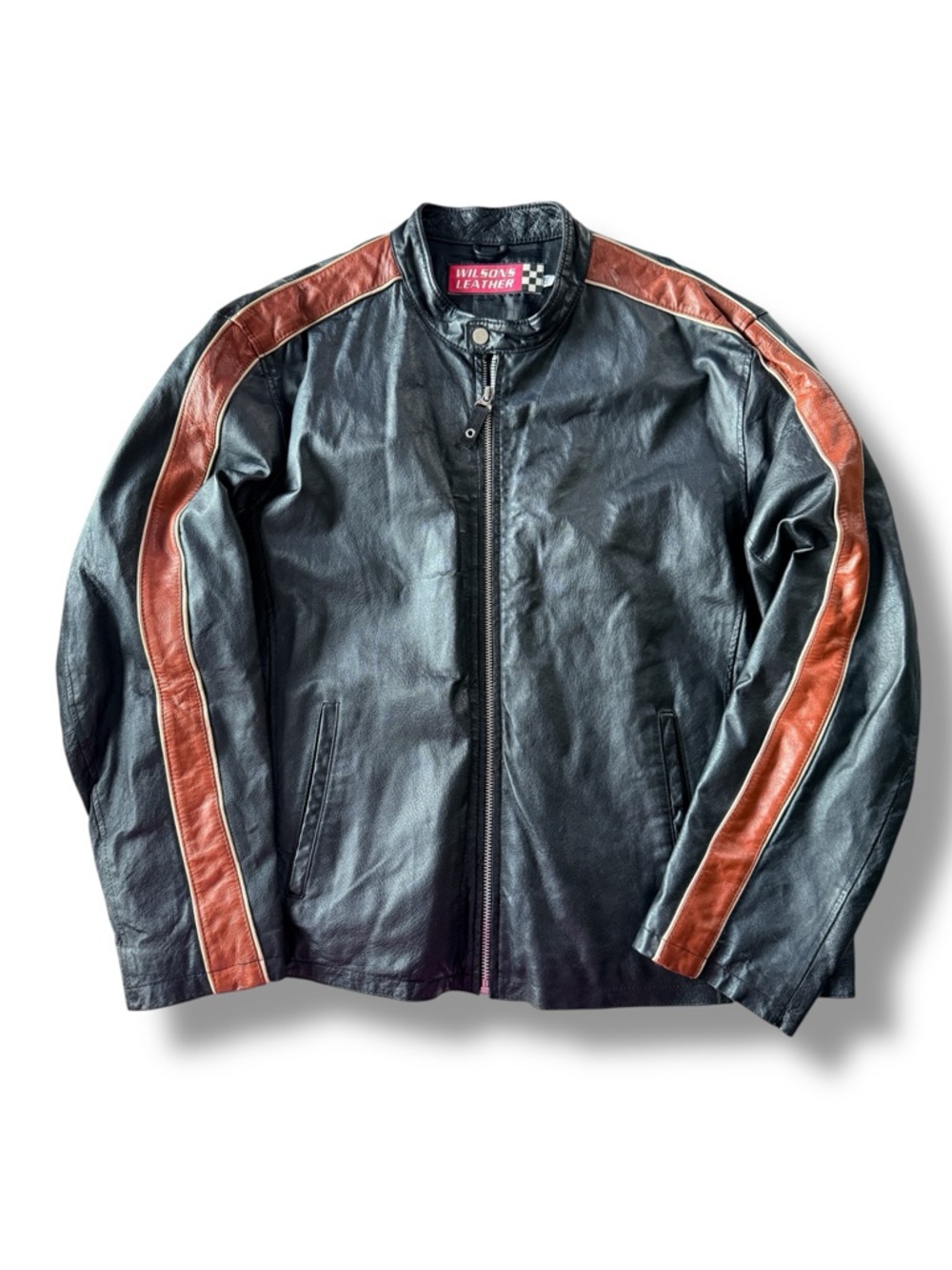 Wilsons Leather M. Julian Moto Racing Stripe Leather Jacket Size XXL Vintage